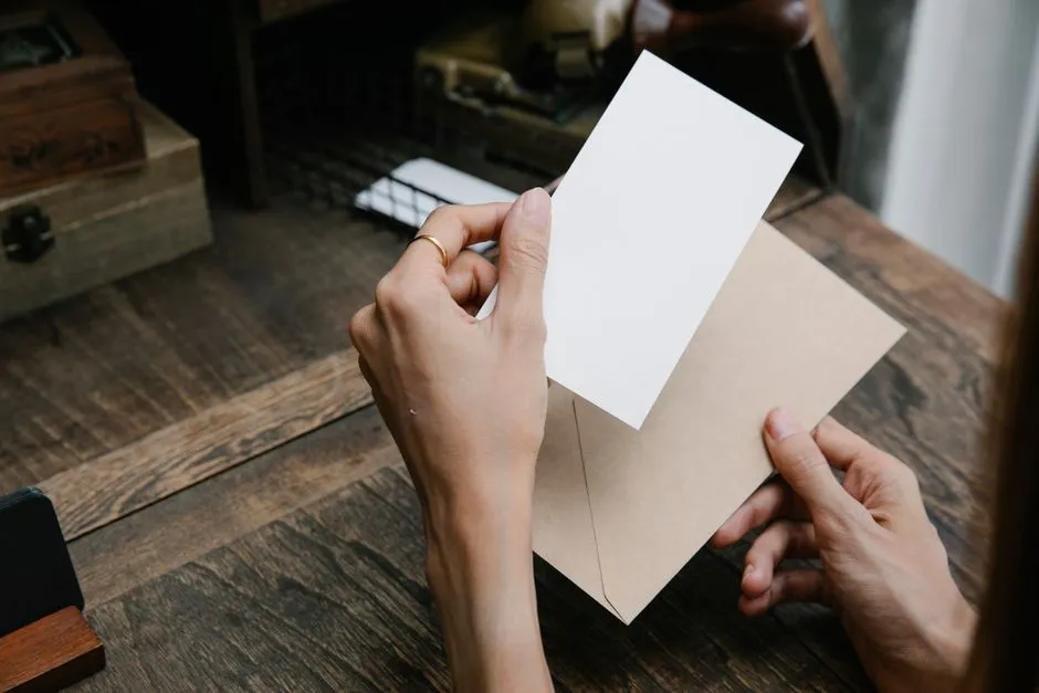 Hands holding an envelope and a paper invitation